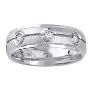 14K White Gold Bezel Set Designer Diamond Wedding Band