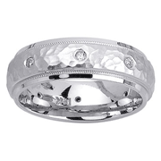 Hammer Finish 14K White Gold Round Diamond Wedding Ring
