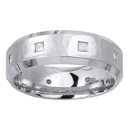 14K Hammer Beveled Edge White Gold Princess Diamond Ring