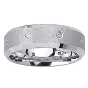 Satin Beveled Edge 14K White Gold Round Diamond Band