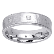 Milgrain Edge Hammer Finish 14K Gold Princess Cut Wedding Band