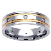 Flat 14K Two Tone High Polish Diamond Wedding Band