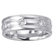 Three Row 14k White Gold Round Diamond Wedding Band