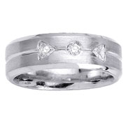 14K White Gold Round and Trillian Diamond Wedding Band