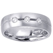 Three Round Diamond 14K White Gold Texture Wedding Band