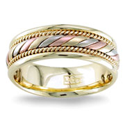 Hand Braided 7.00 mm 14K Tri Color Woven Wedding Band