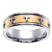 Two Tone 14K White and Yellow Gold Cross Wedding Band