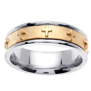 7mm 14K Two Tone Gold Cross Wedding Band