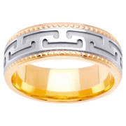 14K Two Tone Greek Theme Wedding Band