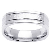 Square Edge Hammer Finish 14K White Gold Wedding Band