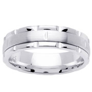 14K White Gold 6mm Carved Designer Wedding Band