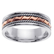 14K Rose and White Gold Designer Rope Inlay Wedding Band