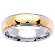 14K Two Tone Milgrain Edge Wedding Band