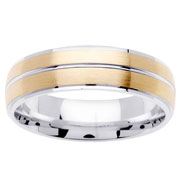 Double Brushed inlay 14k Two Tone Wedding Band