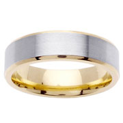 6mm Flat Beveled Brush Finish 14K Two Tone Wedding Band