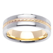 Carved Milgrain Pattern 14K Two Tone Wedding Band