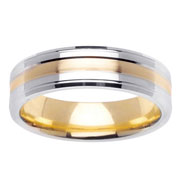Beveled Edge 14K Two Tone Wedding Band