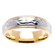 Domed Carved 14K Two Tone Wedding Band