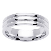 Three Row Milgrain 14K White Gold Wedding Band