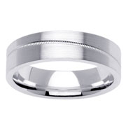 Brush Milgrain 6mm Flat 14K White Gold Band