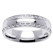 Greek Key Edge 6mm 14K White Gold Wedding Band
