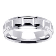 14K White Gold Square Carved Wedding Band
