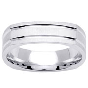 Brush Finish Double Channel 14K White Gold Wedding Band