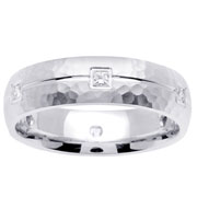 Princess Cut Diamond Hammer Finish 14K White Gold Band