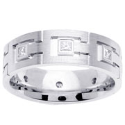 Princess Diamond Square Link 14K White Gold Wedding Band