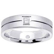 Princess Diamond Bezel 14K White Gold Wedding Band