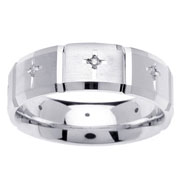 Carved Cross Round Diamond 14K White Gold Eternity Band