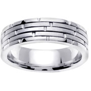6.5mm 14K White Gold Brick Textured Layered Wedding Band