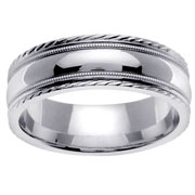 Carved Edge 14K White Gold Milgrain Wedding Band