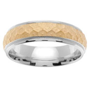 Two Tone 14K Satin and Milgrain Wedding Band