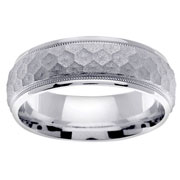 14K White Gold Satin Textured Milgrain Ring