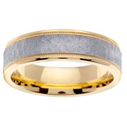 Stone Finish 14K Two Tone Wedding Ring with Milgrain