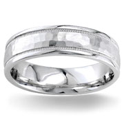 Hammered Finish 6.00 mm 14K  White Gold Wedding Band