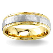 Hammered Finish 6.00 mm 14K  Two Tone Wedding Band