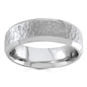 Hammered Finish  6.50 mm 14K White Gold Wedding Band