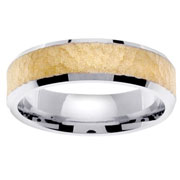 Beveled Edge Textured 14K Two Tone Wedding Ring