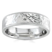Hammered Finish 7.00 mm 14K White Gold Wedding Band