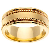 Cord and Matte Finished 14K Yellow Gold Wedding Band