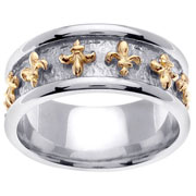 9mm 14K Two Tone Fleur de Lis Wedding Band