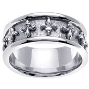 14K White Gold Fleur de Lis 9mm Wedding Band