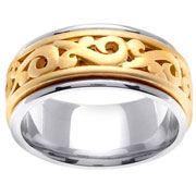 14K Scroll Design Two Tone Wedding Band