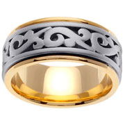 14K Scroll Design Two Tone Wedding Band