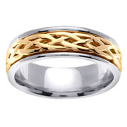 Two Tone Celtic Pattern 14K Wedding Band
