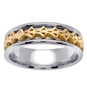 14K Two Tone Link Design Wedding Ring