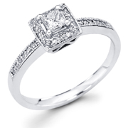 Princess & Round 1/3Ct Diamond 14k White Gold Engagement Ring