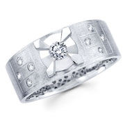 Gents Starburst Checker Pattern 14K Gold Diamond Wedding Band